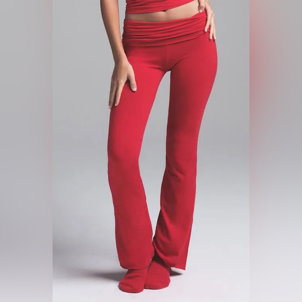 SKIMS Cranberry Red Cotton Jersey Foldover Pants size Large barely worn.